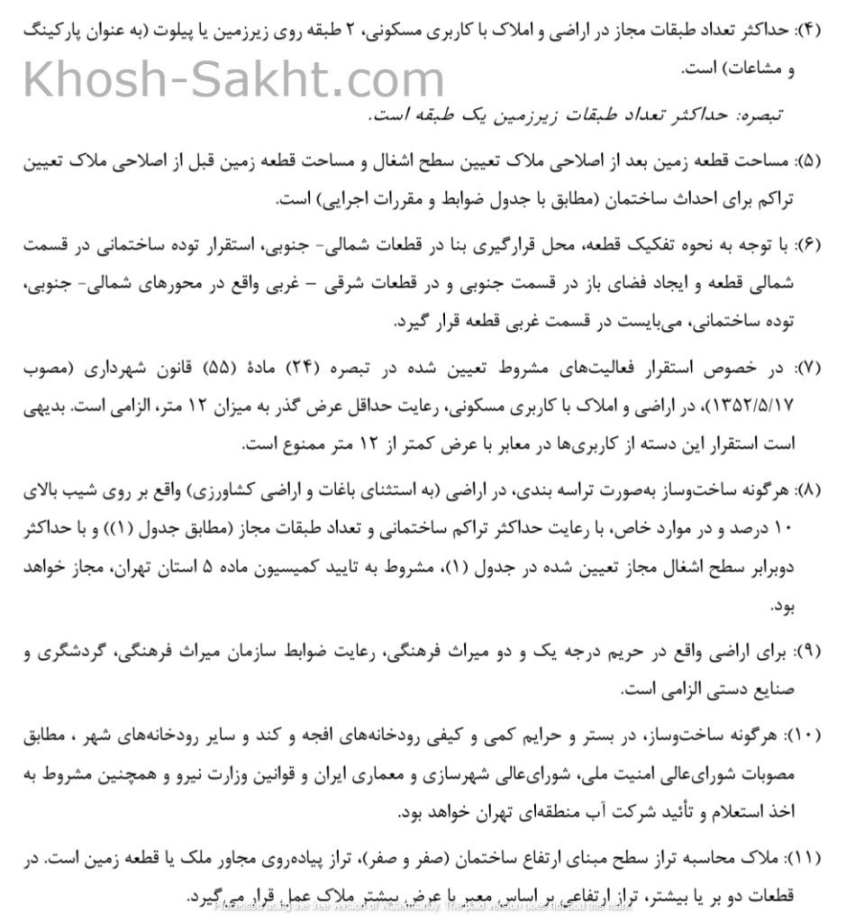 Regulations for the construction of land with residential use in Lavasan city